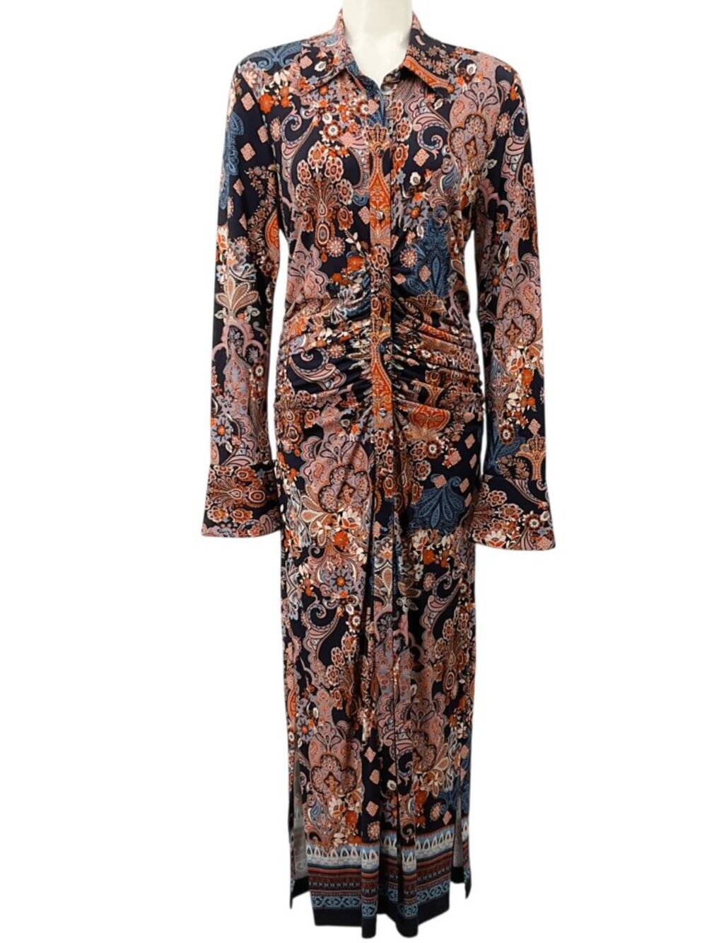 Cara Cara Blue Cascade Paisley Ruched Shirley Dress